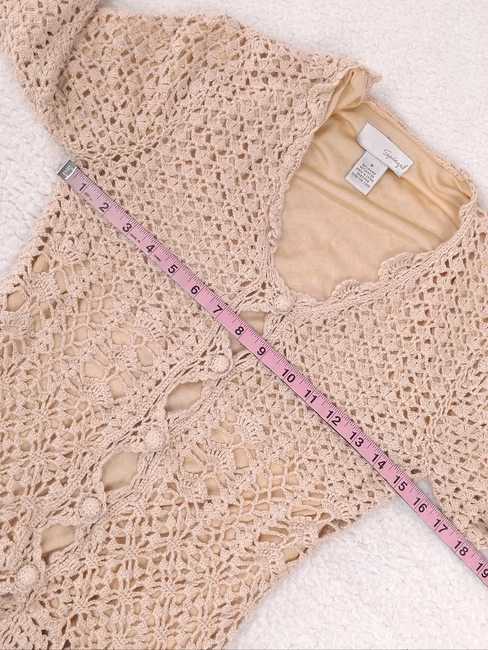 Spiegel vintage open crochet cardigan boho cottagecore festival slim fit beige - Picture 3 of 9
